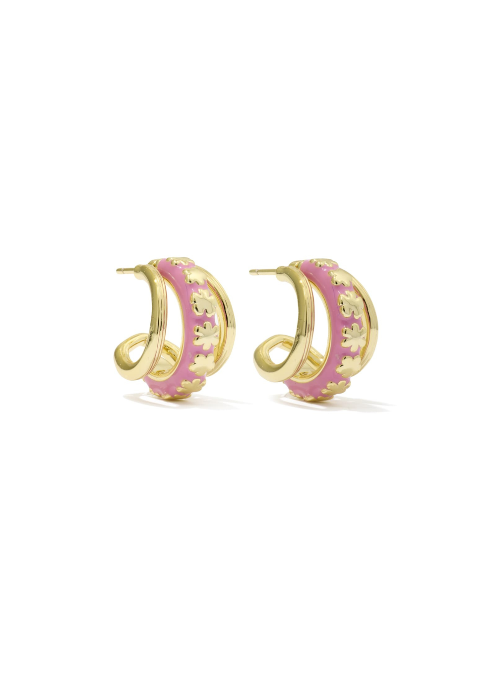 Pink and gold multipe hoop huggie earrings