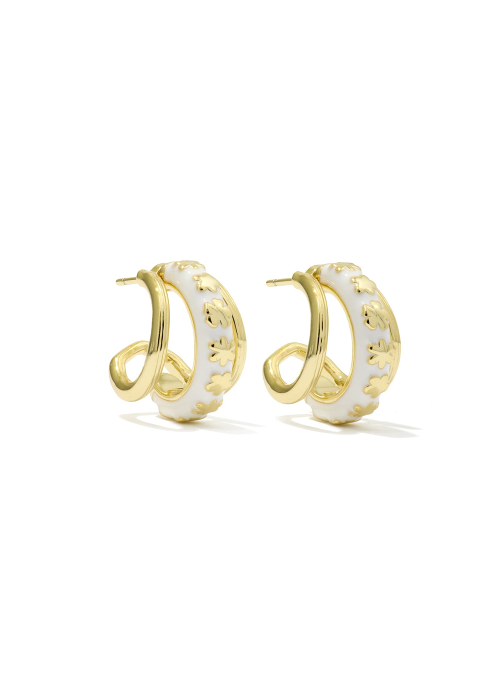Gold and white multi hoop huggie earrings