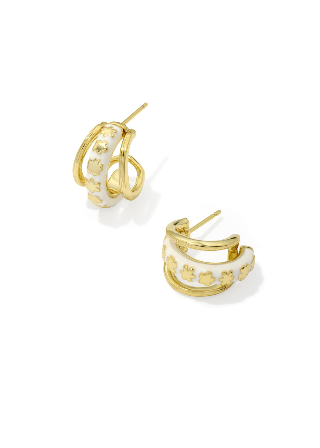 Gold and white multi hoop huggie earrings