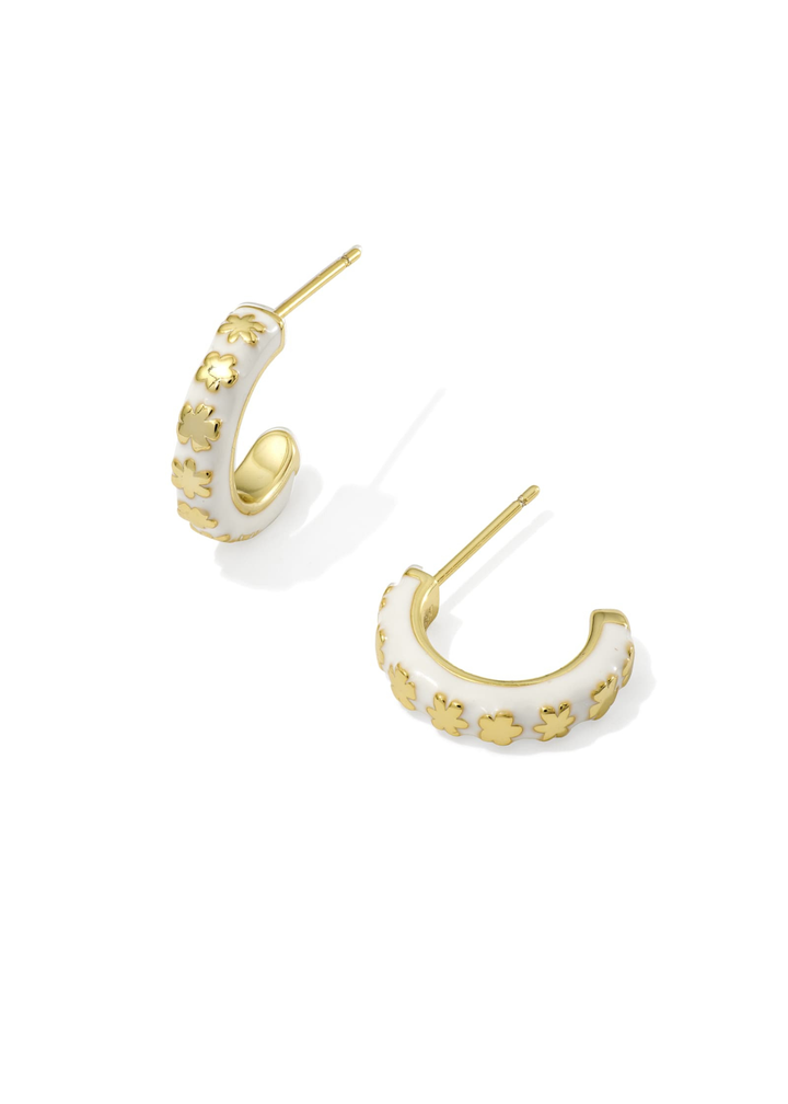 Gold and white huggie earrings