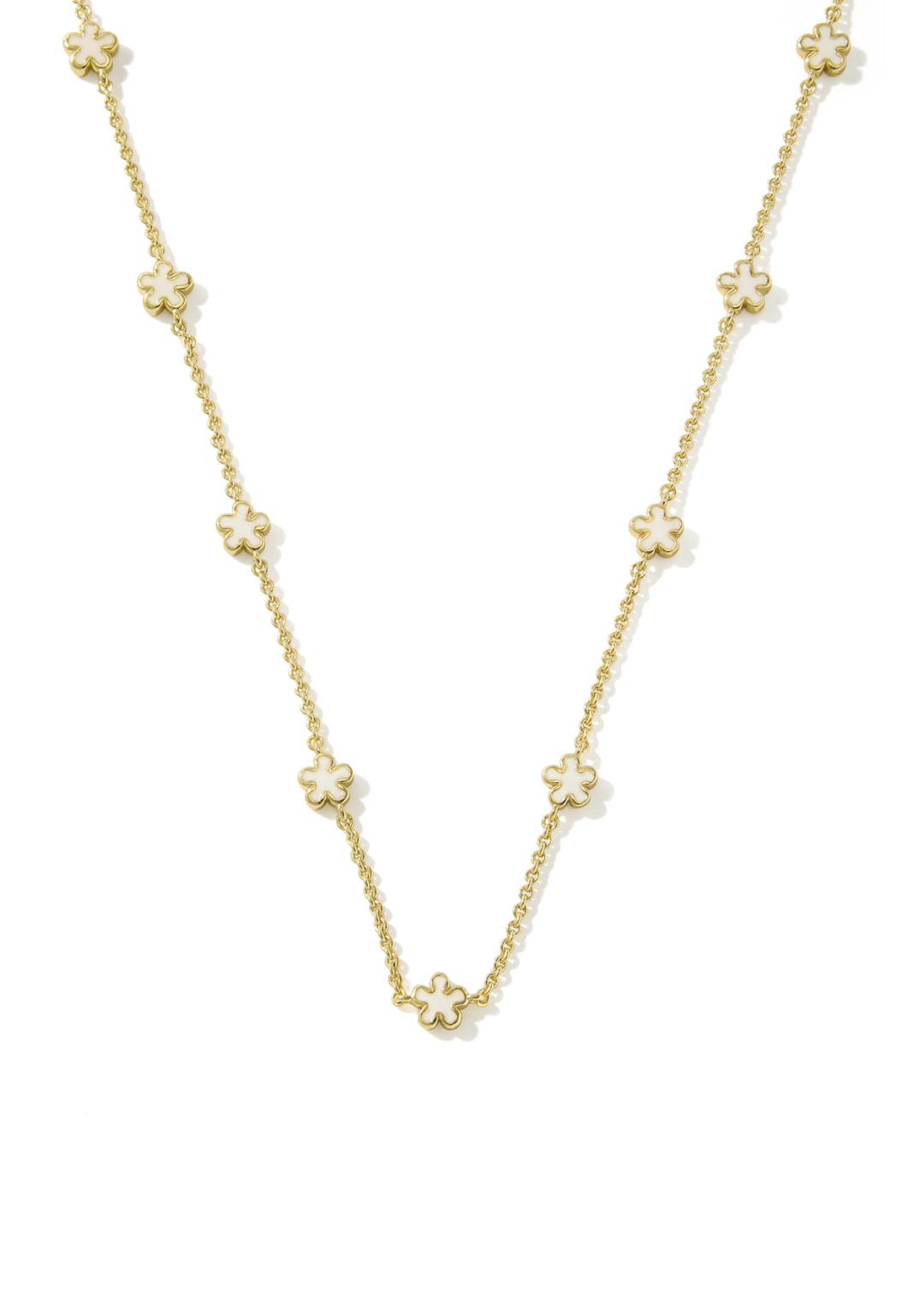 Gold strand necklace with white flowers