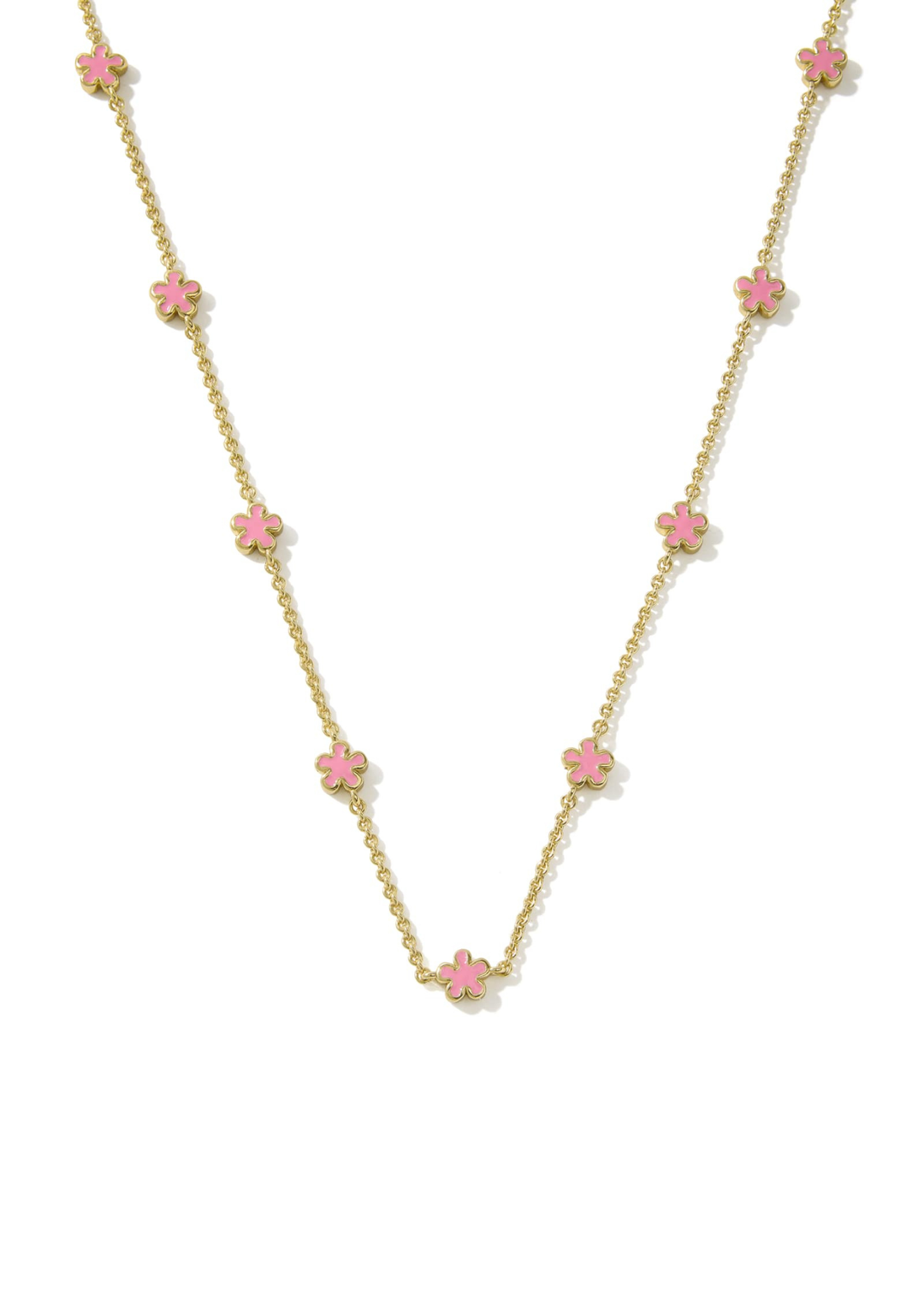 Gold strand necklace with pink flowers