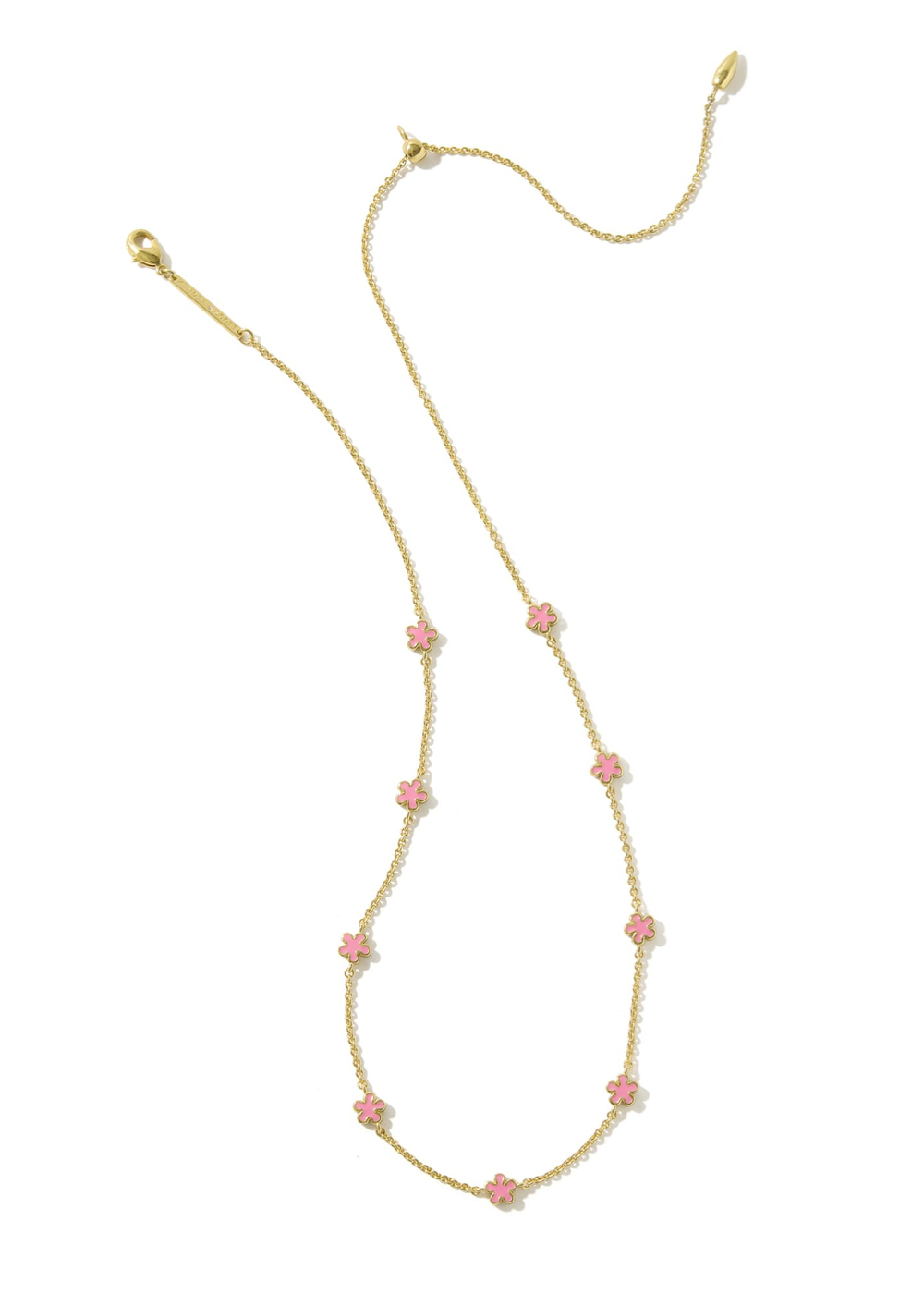 Gold strand necklace with pink flowers
