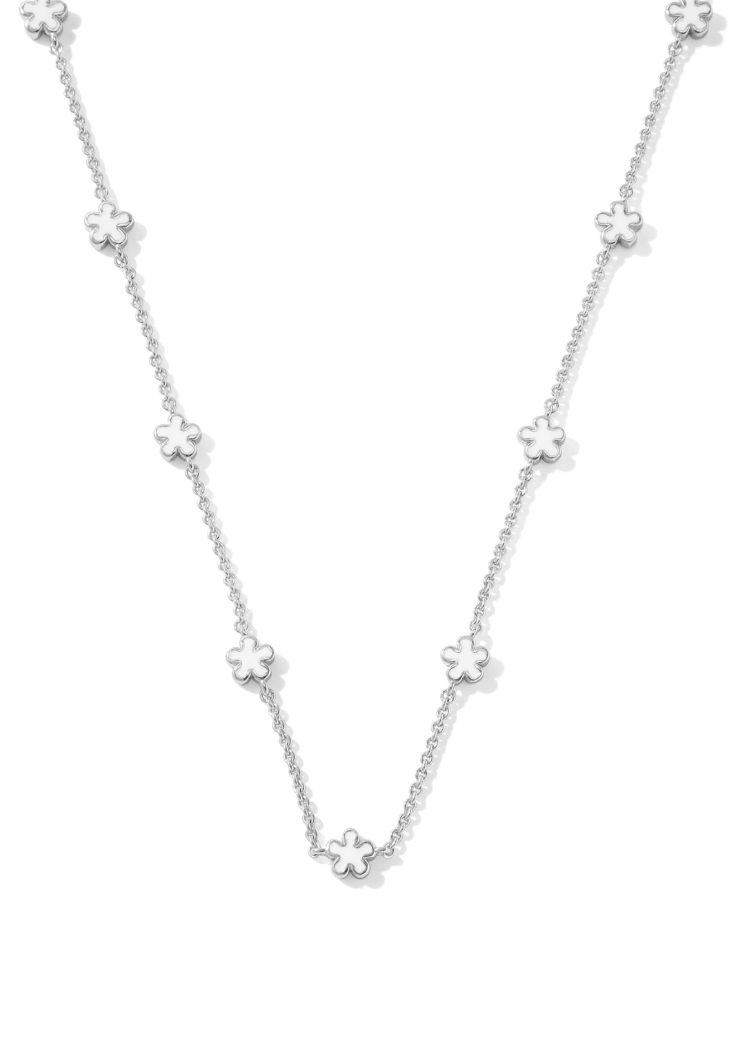 Silver necklace with white flowers