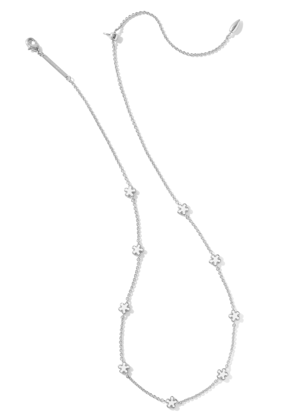Silver necklace with white flowers