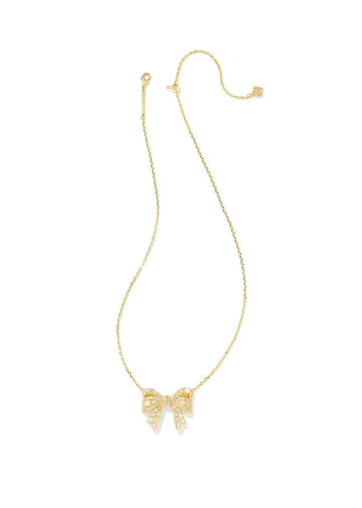 Kendra Scott Krista Bow Short Pendant Necklace - Gold/White Mix