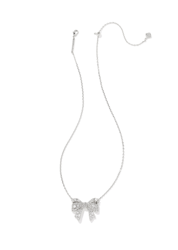 Kendra Scott Krista Bow Short Pendant Necklace - Rhodium/White Mix