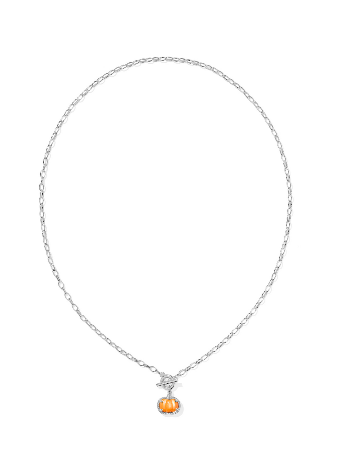 Kendra Scott Pumpkin Link and Chain Necklace - Rhodium/Orange Mother of Pearl