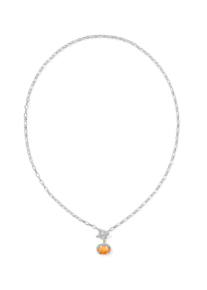 Kendra Scott Pumpkin Link and Chain Necklace - Rhodium/Orange Mother of Pearl