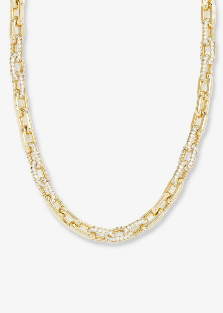 Melinda Maria gold chain link pave simulated diamond necklace