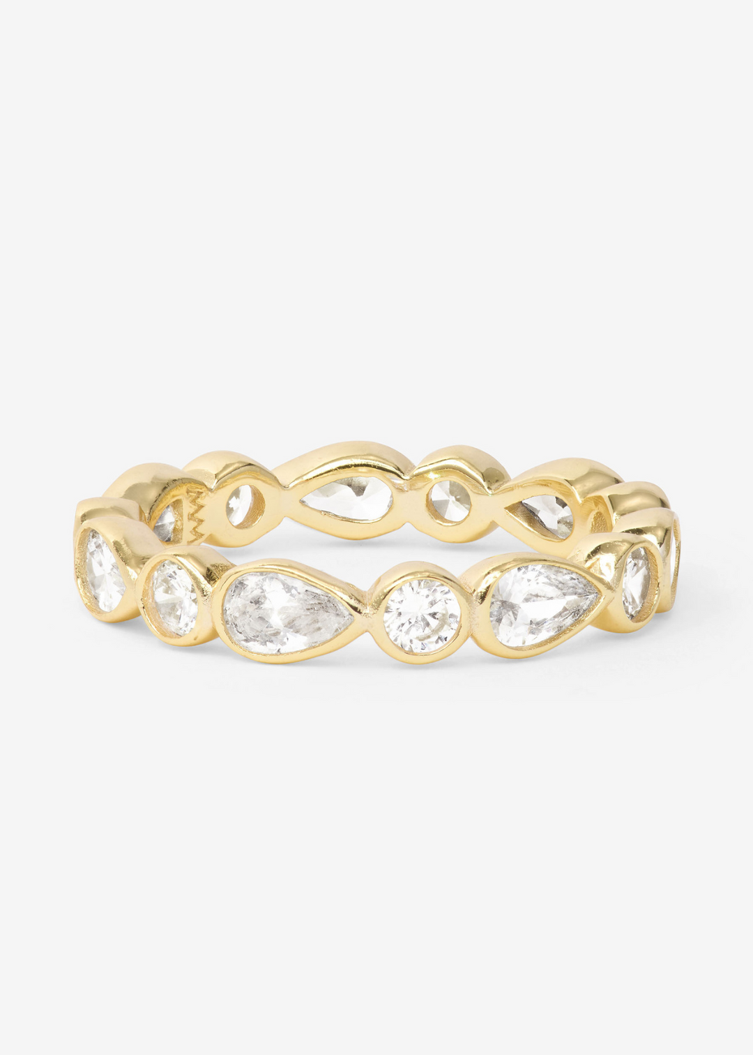 Gold ring with CZ details on a white background