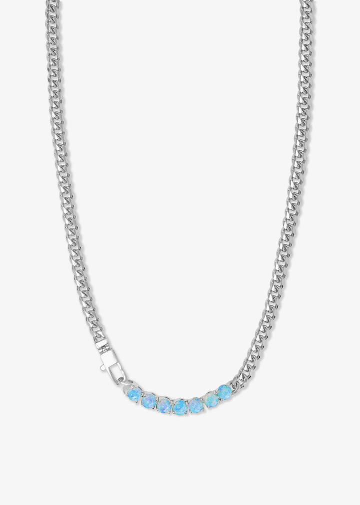 Silver chain necklace with seven opal stones