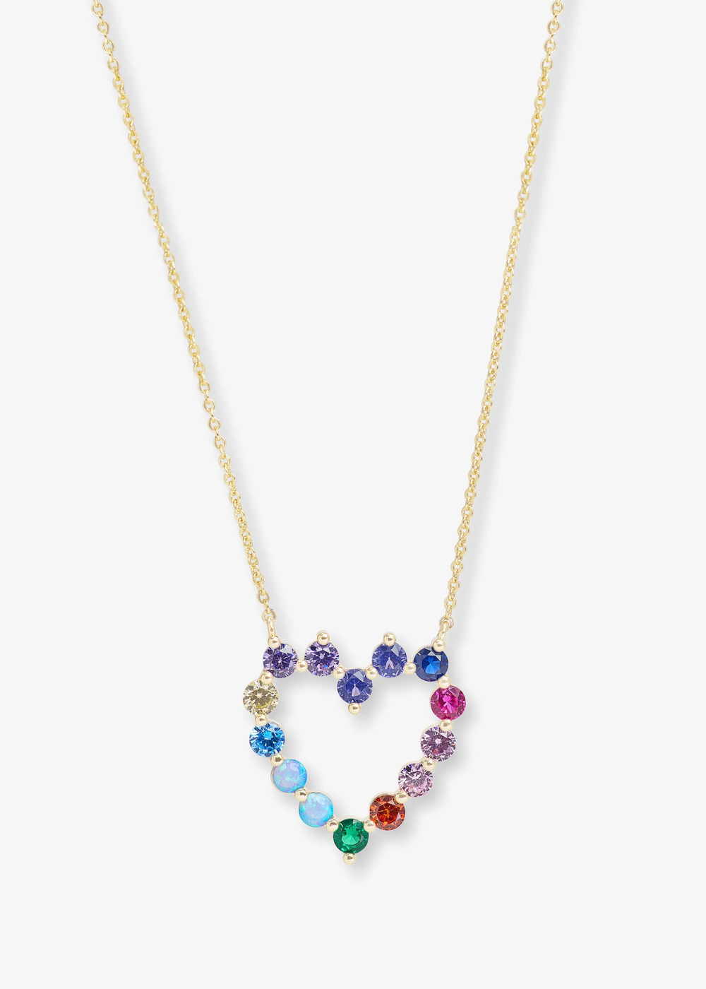 Gold chain necklace with a multicolor heart pendant
