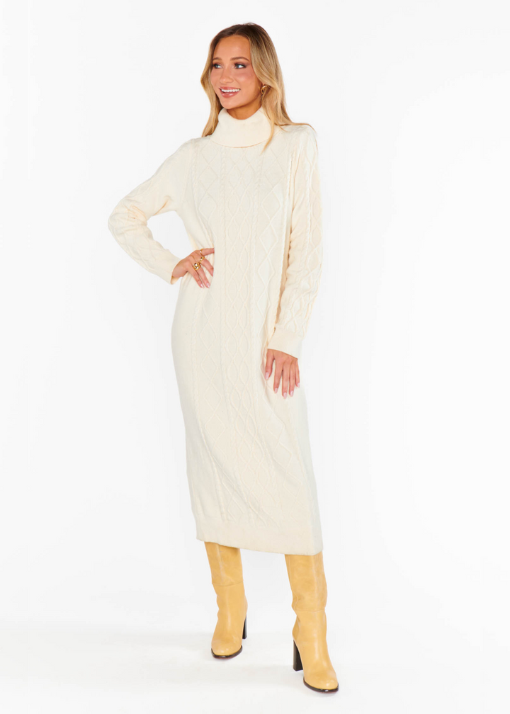 Show Me Your Mumu Montreal Midi Dress in Cream Cable Knit