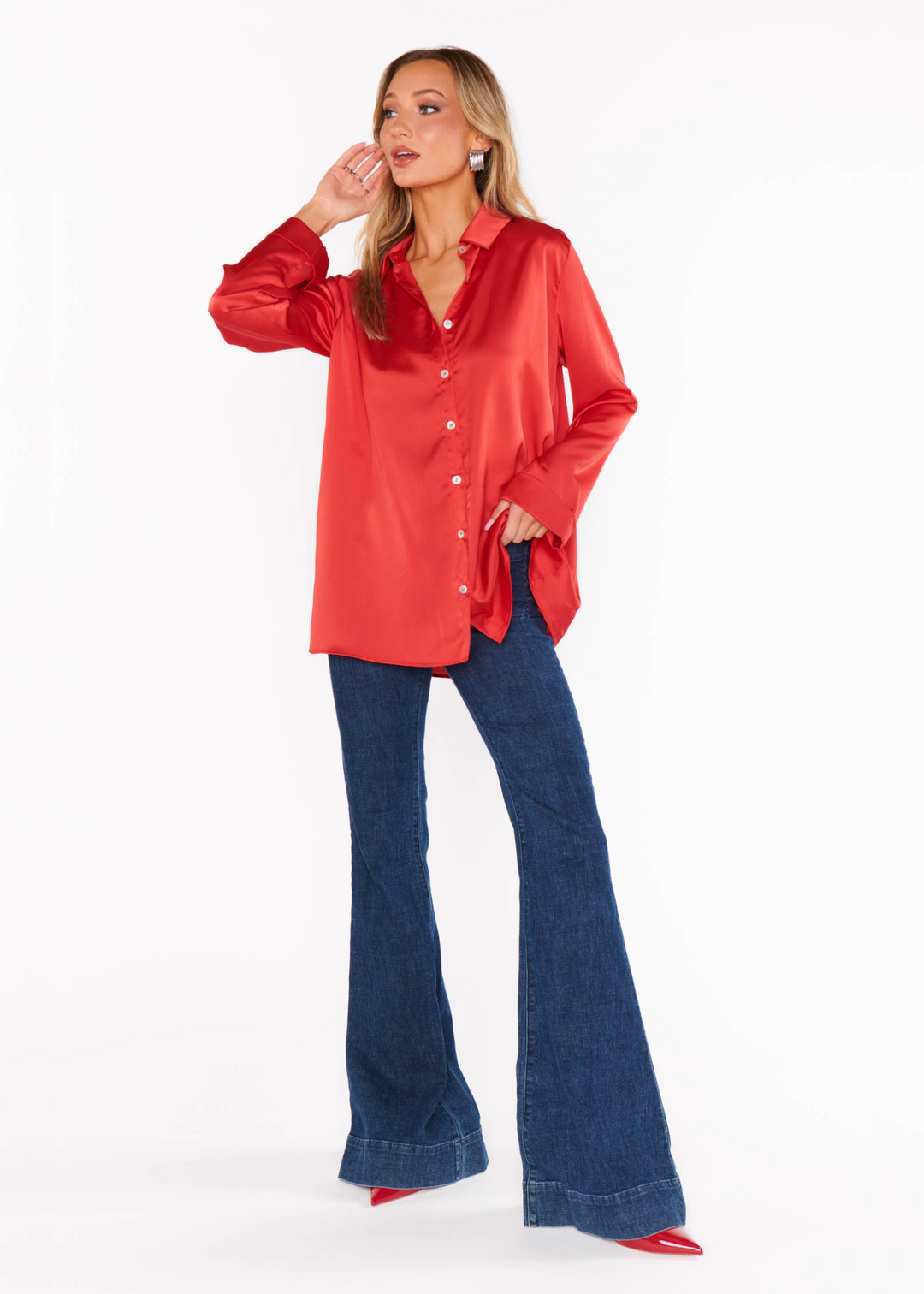 Show Me Your Mumu Smith Button Down - Red Luxe Satin