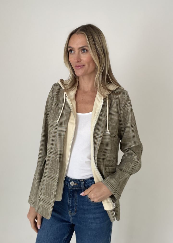 Six Fifty Drew Hooded Blazer in Brown Plaid