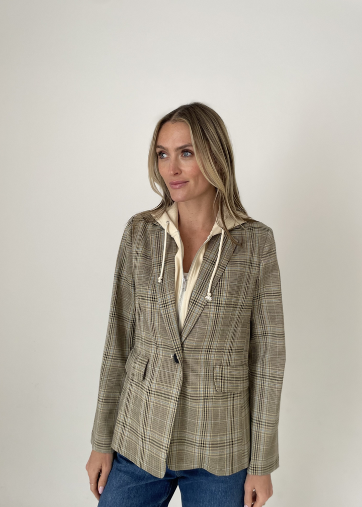 Six Fifty Drew Hooded Blazer in Brown Plaid