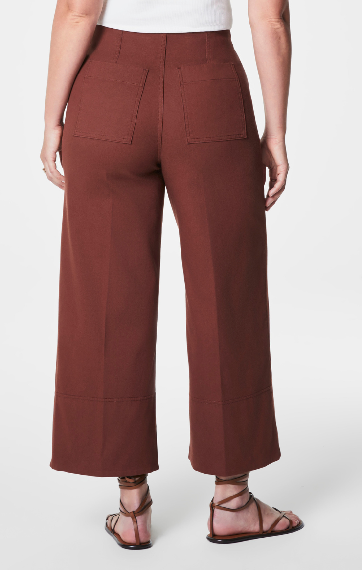 Spanx Stretch Twill Cropped Wide Leg Pant - Hickory