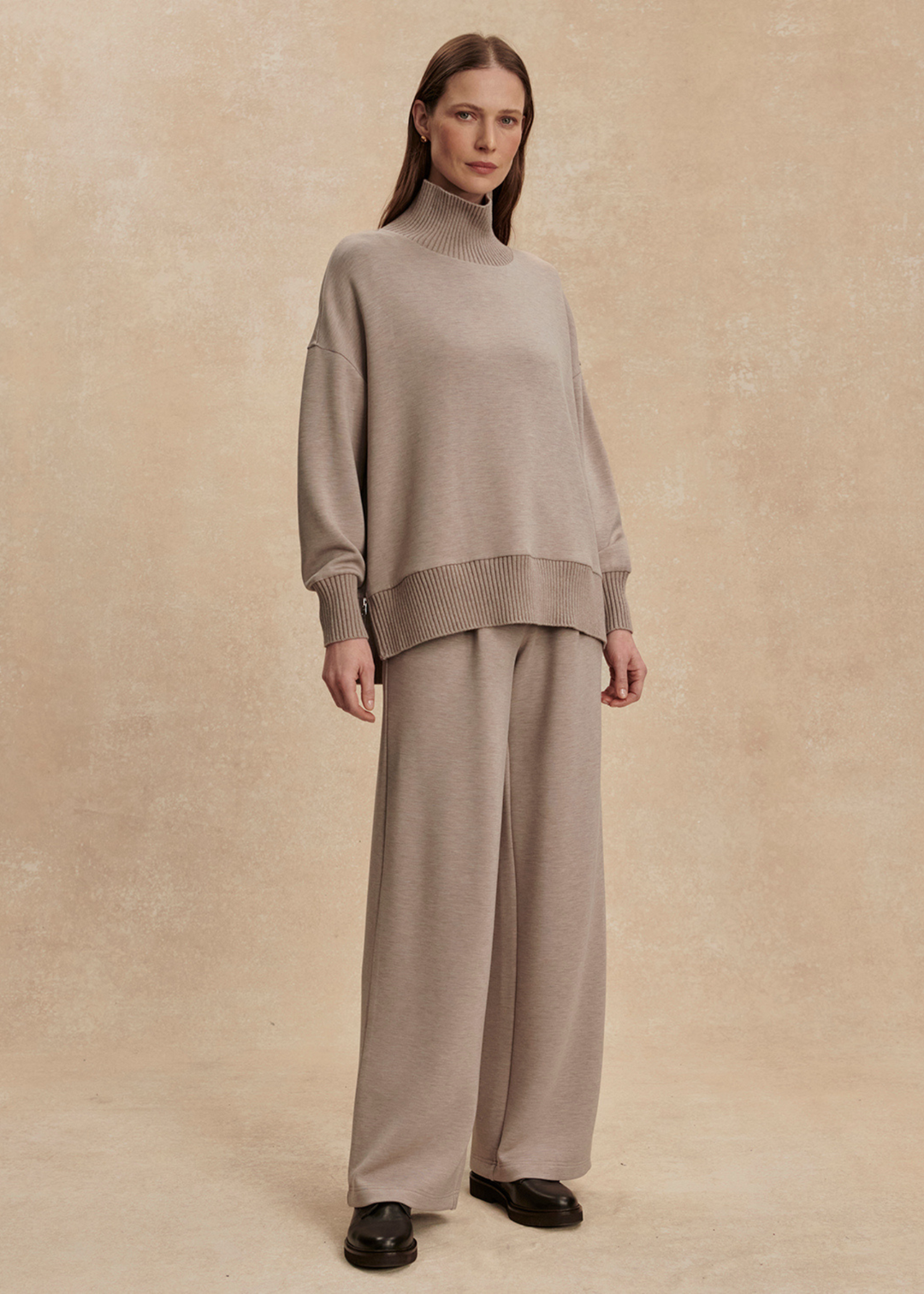 Varley Barker High Neck Sweat - Taupe Marl