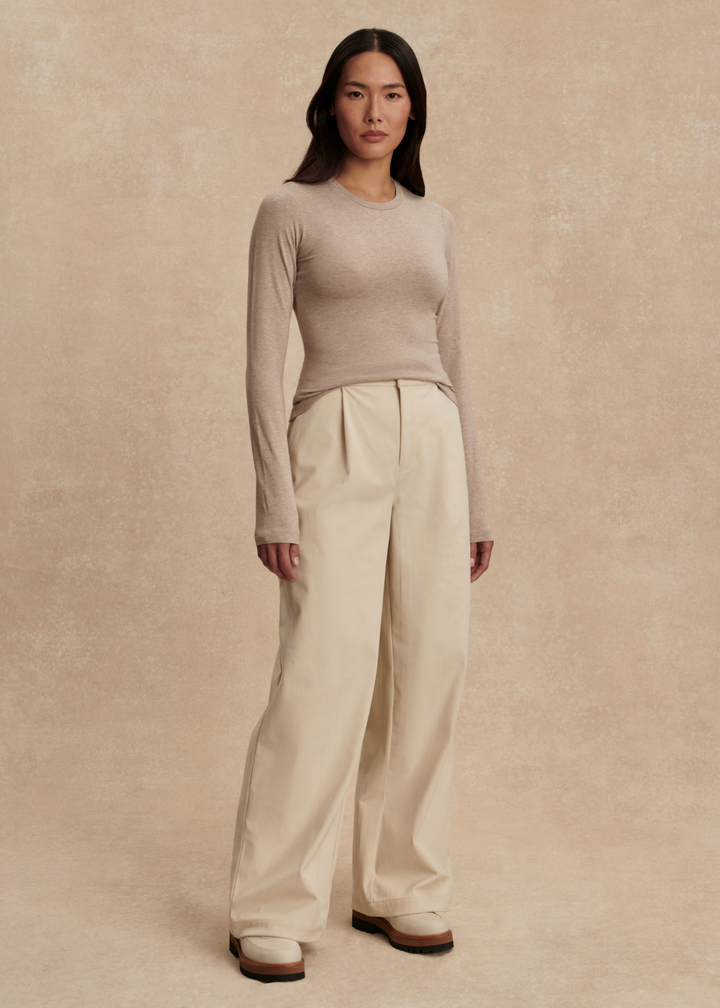 Varley Edna Long Sleeve Fitted Tee - Taupe Marl