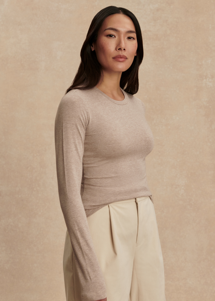 Varley Edna Long Sleeve Fitted Tee - Taupe Marl