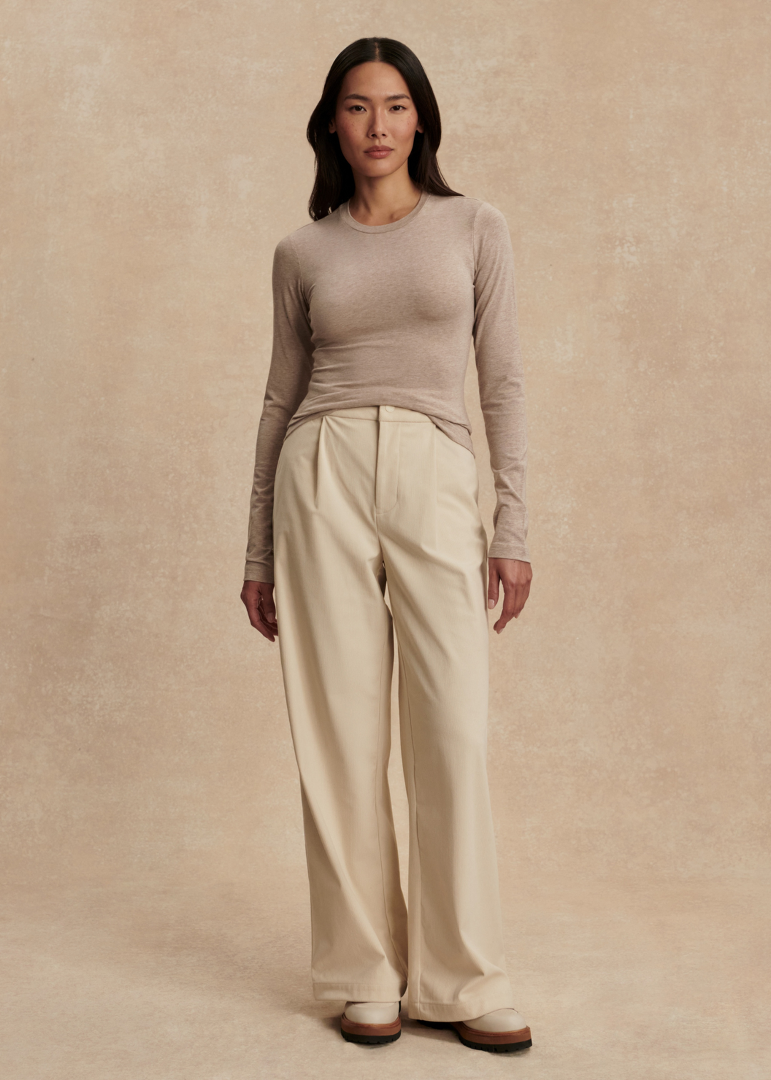 Varley Edna Long Sleeve Fitted Tee - Taupe Marl