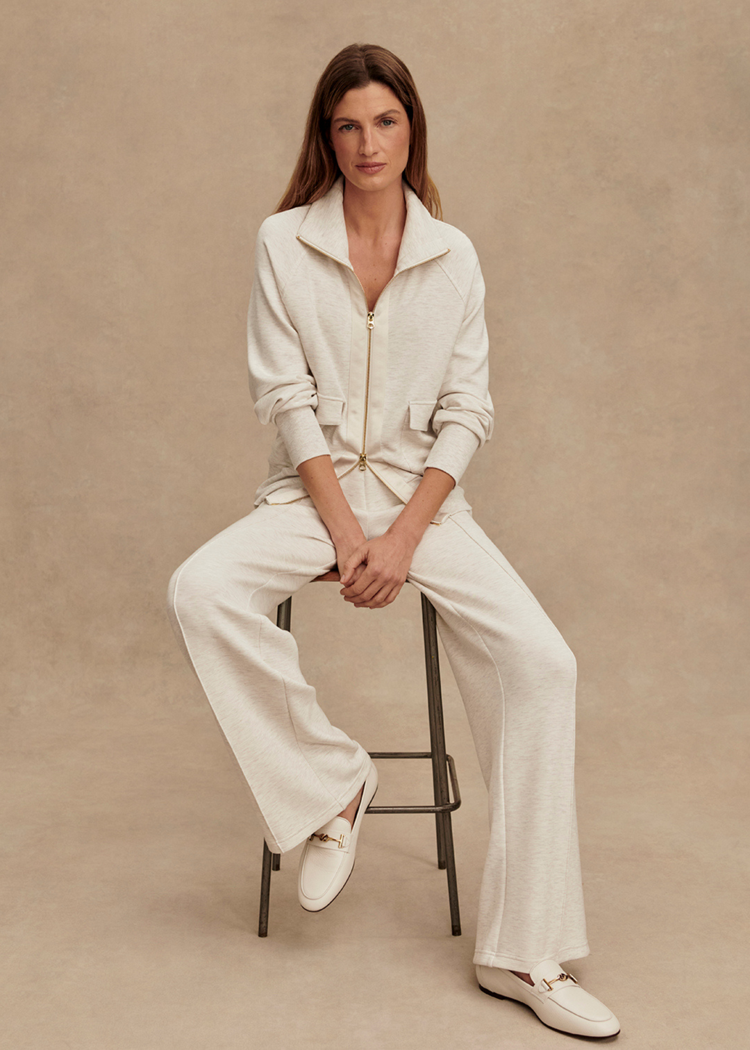 Varley Roxbury Zip Through Sweat - Ivory Marl