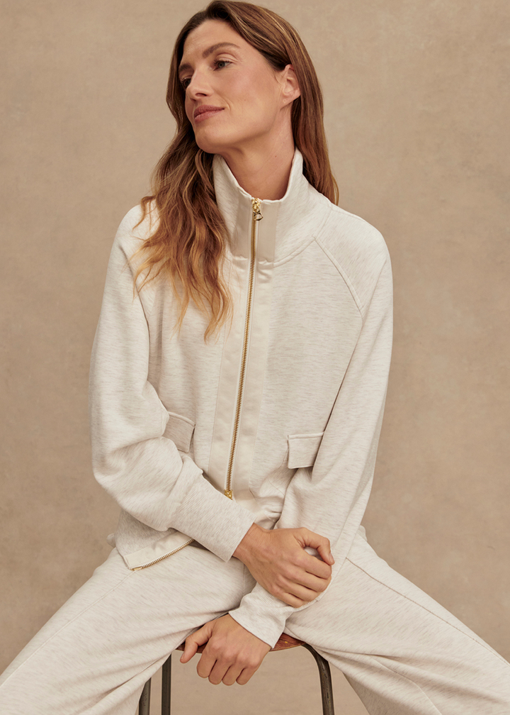 Varley Roxbury Zip Through Sweat - Ivory Marl