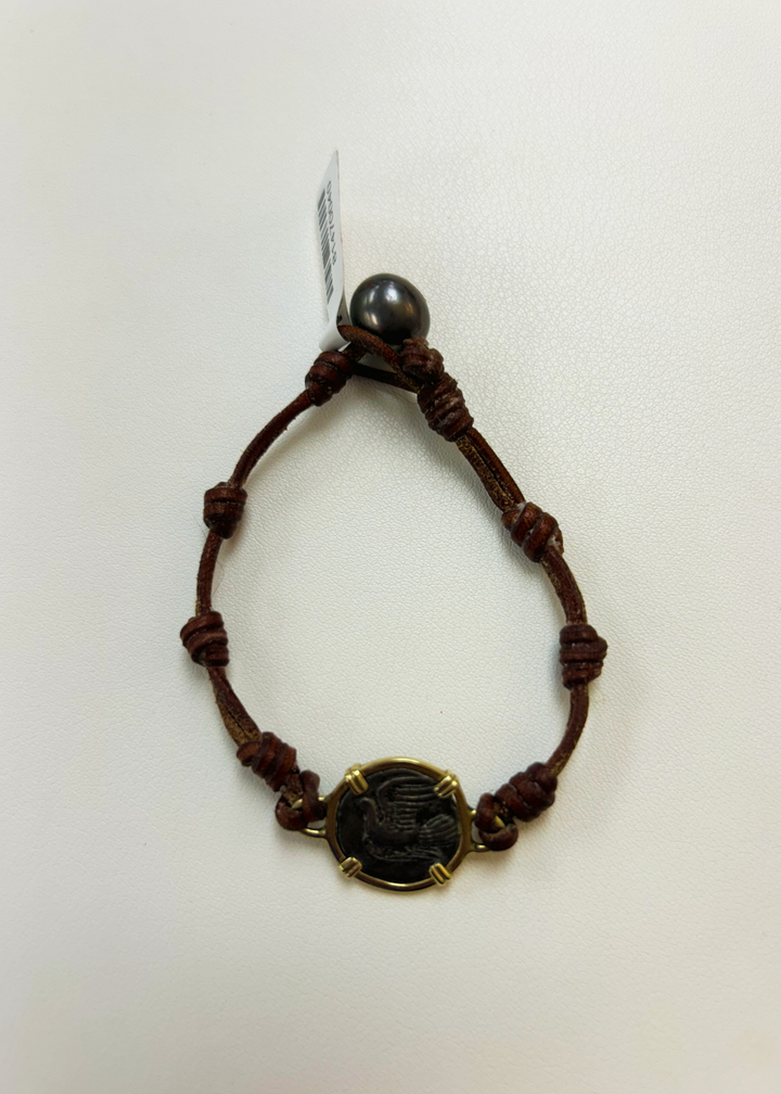 Brown leather and coin bracelet