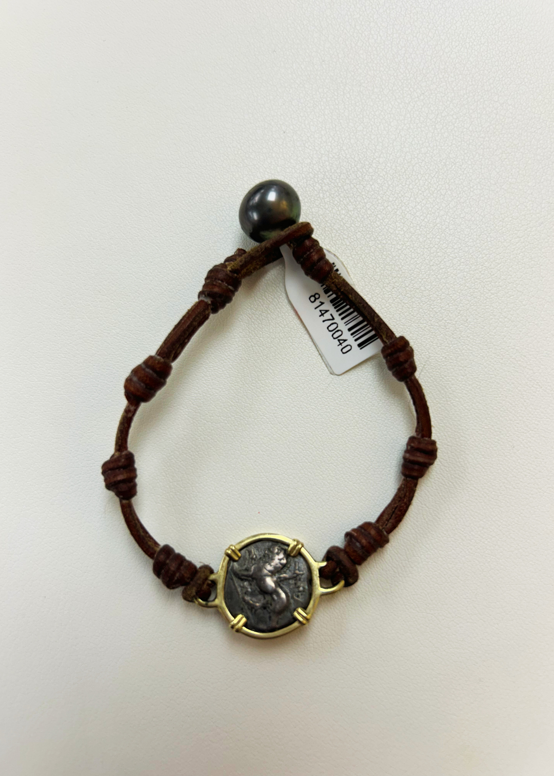 Brown leather and coin bracelet
