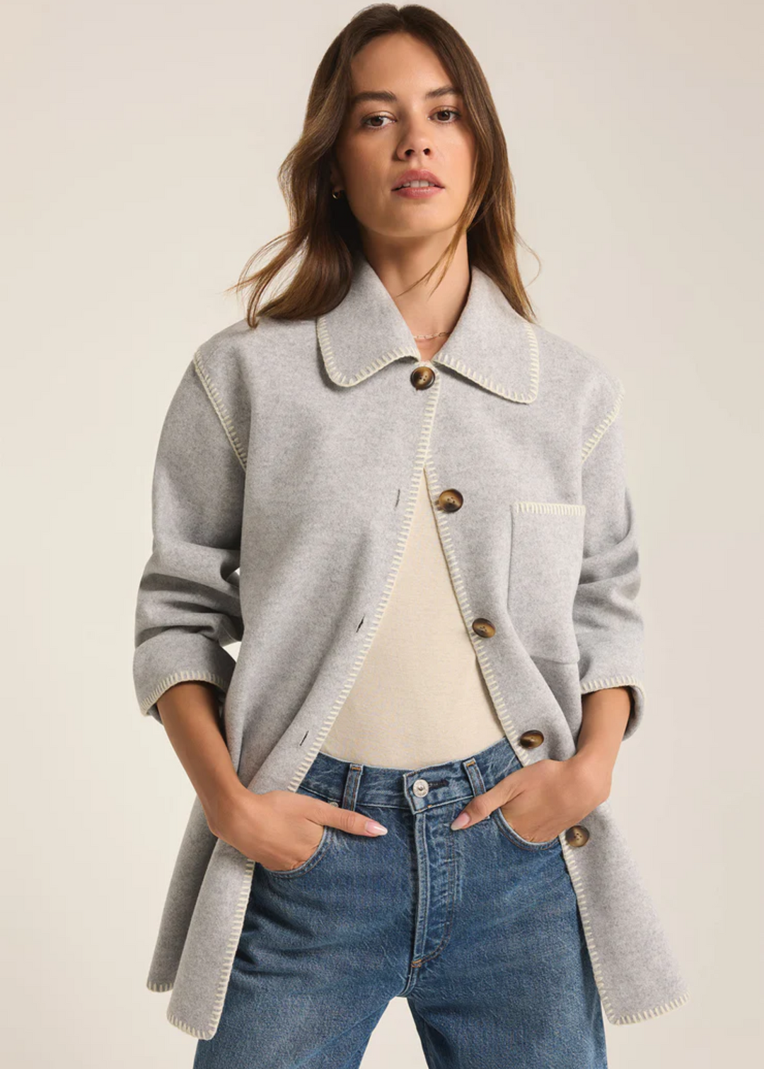 Z-Supply Olivia Whipstitch Jacket in Heather Grey