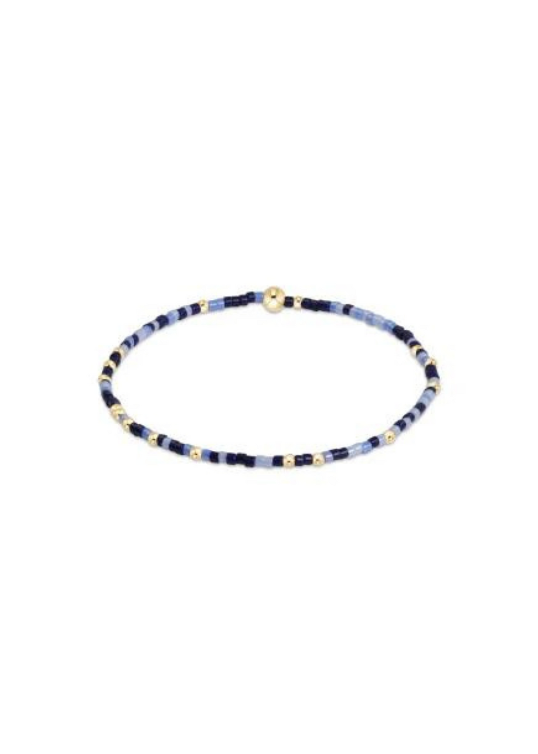 enewton Design Hope Unwritten Stretch Bracelet in Blue-ty Back, featuring a blend of blue beads with gold accents