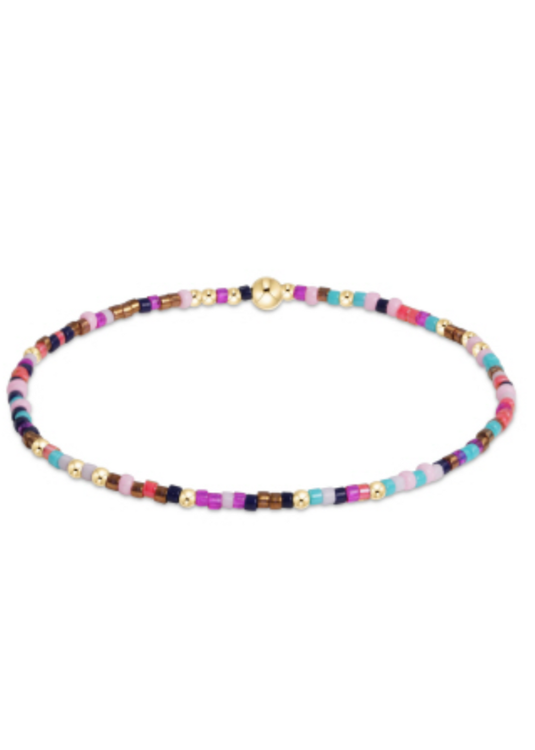 enewton Design Hope Unwritten Stretch Bracelet in Life Of The Party, featuring a blend of purple, pink, blue, and bronze beads with gold accents