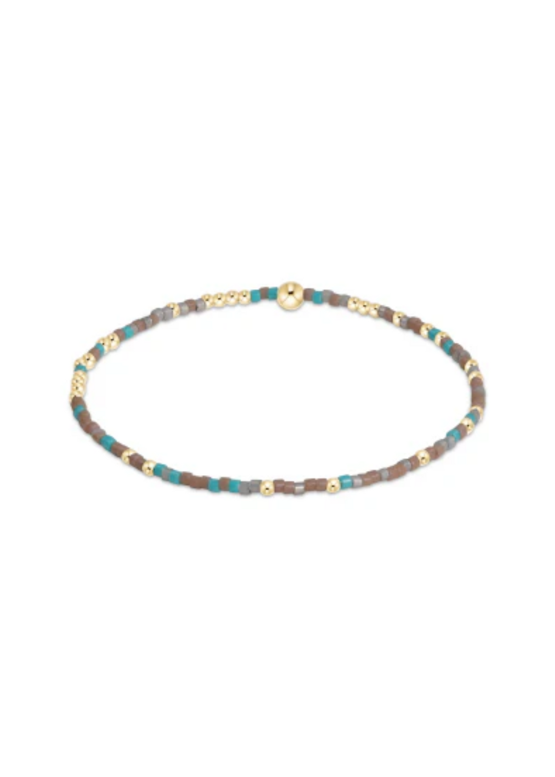 enewton Design Hope Unwritten Stretch Bracelet in Apple Bottom Jenas, featuring a blend of teal and taupe beads with gold accents