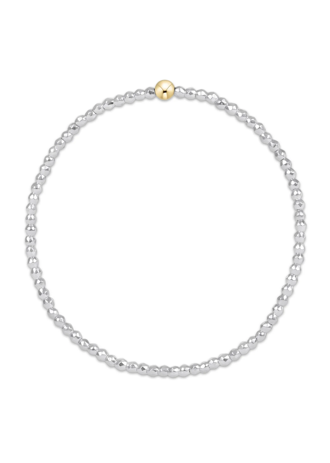 Bright silver beaded bracelet on a white background