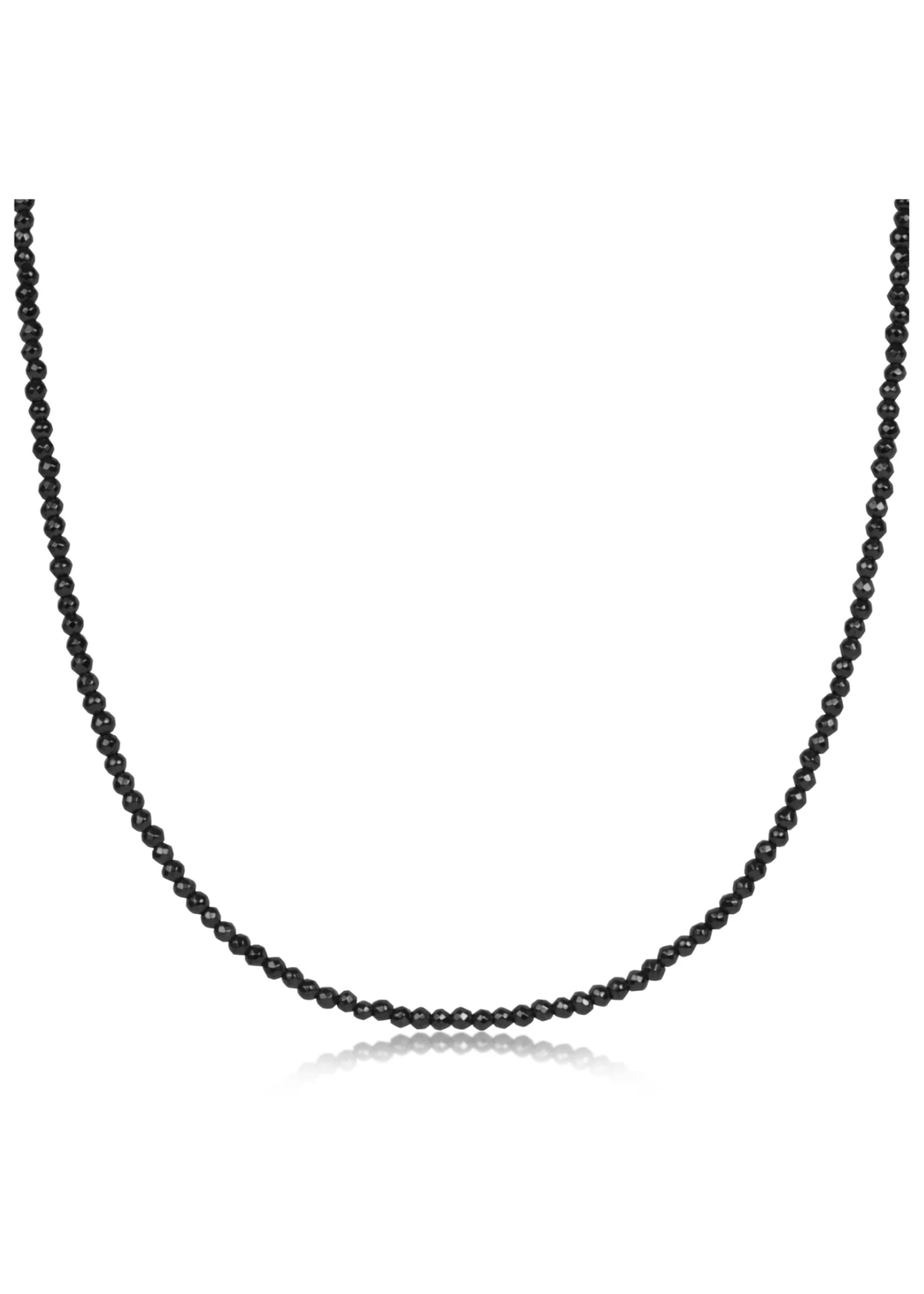 Black beaded choker necklace on a white background