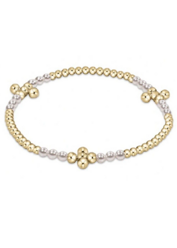 Signature Cross Gold Bliss Pattern 2.5mm Bead Bracelet - Pearl