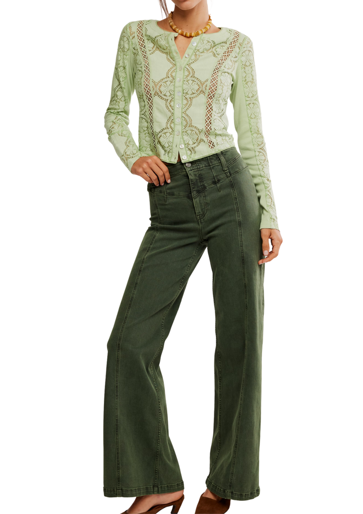 Free People Jae Knit Long Sleeve Top - Fresh Green