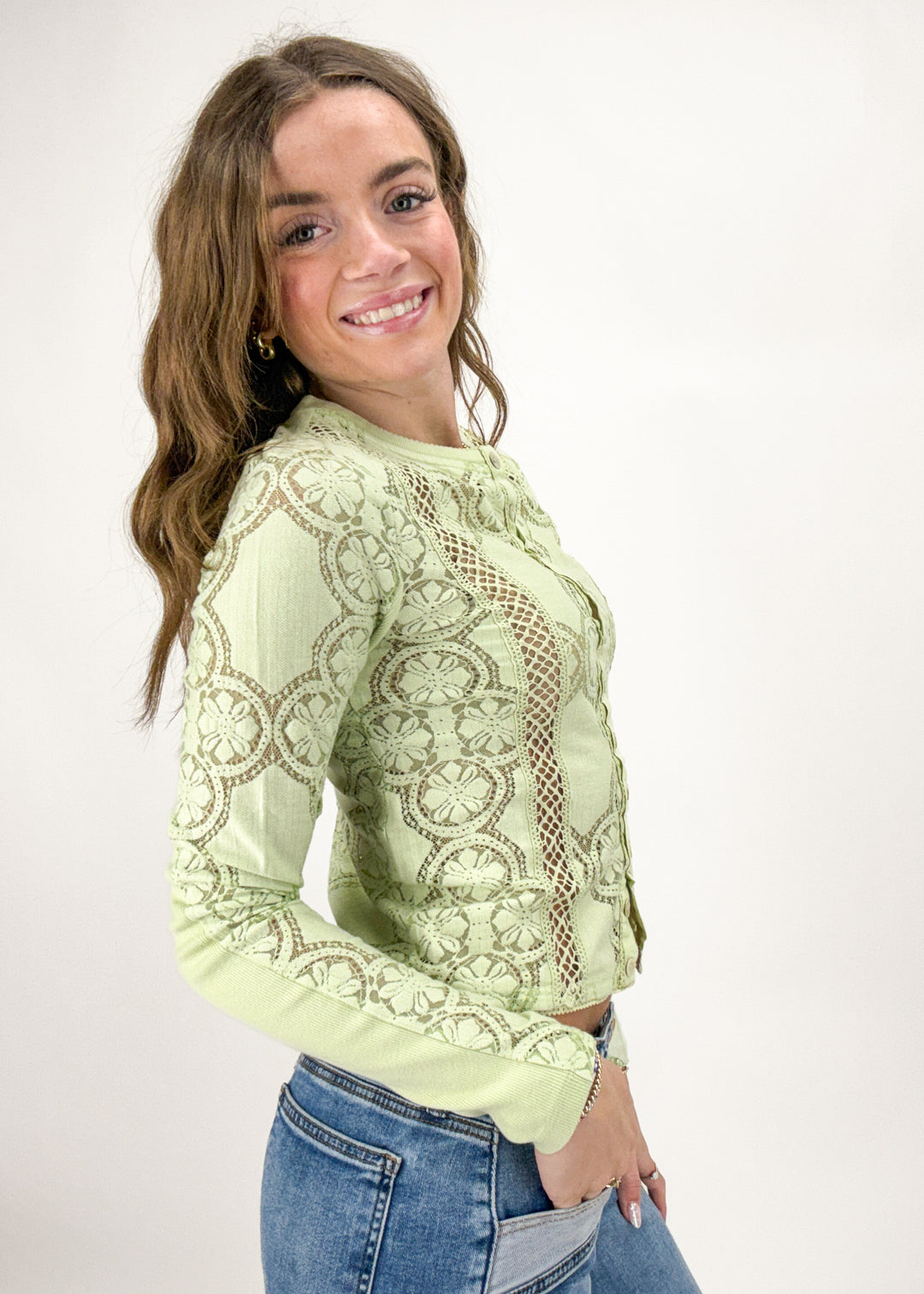 Free People Jae Knit Long Sleeve Top - Fresh Green