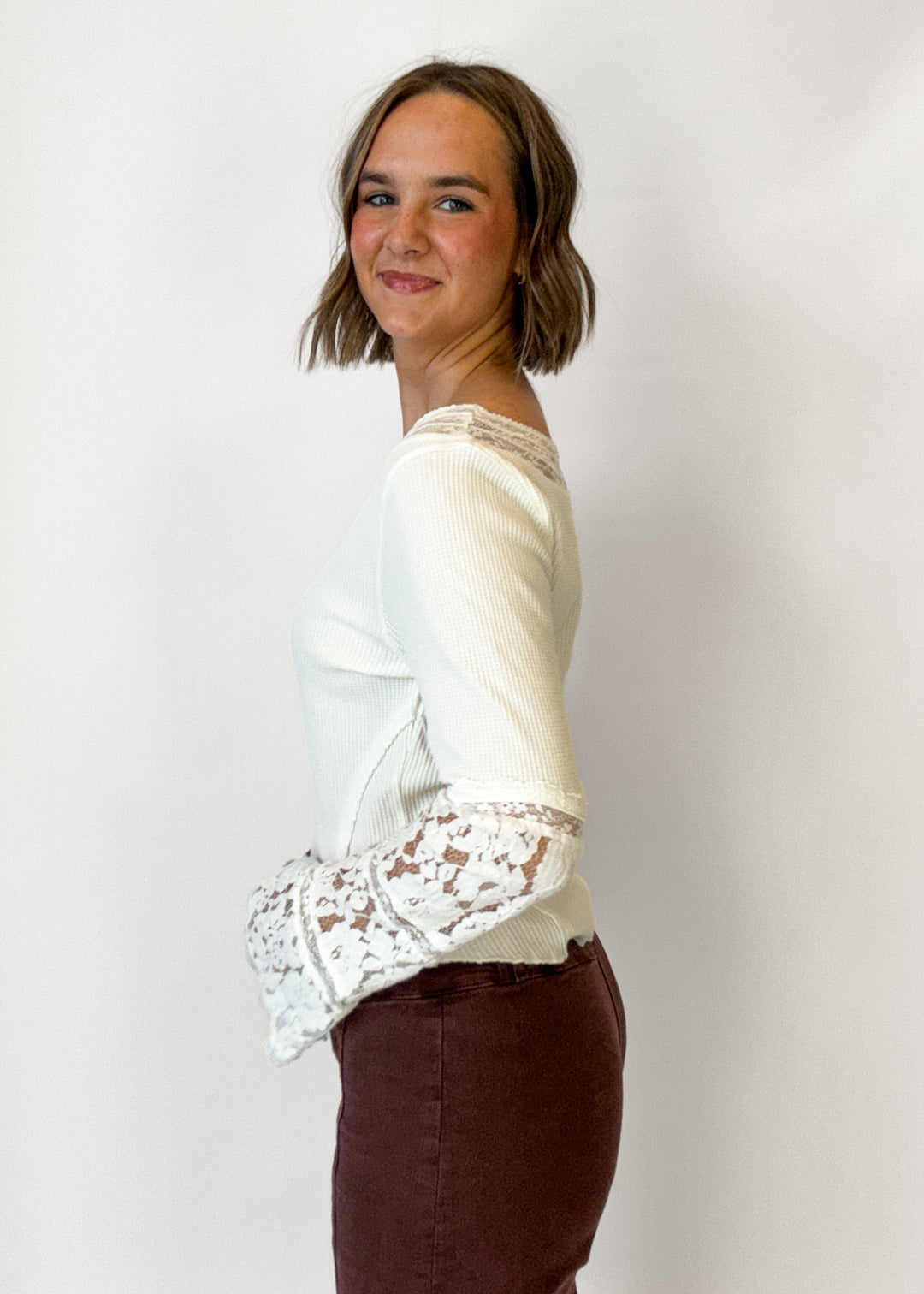 Free People Amber Lace Cuff Top