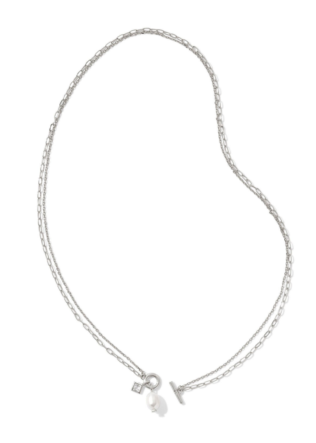 Kendra Scott Eve Chain Multi Strand Necklace - Rhodium/White Pearl