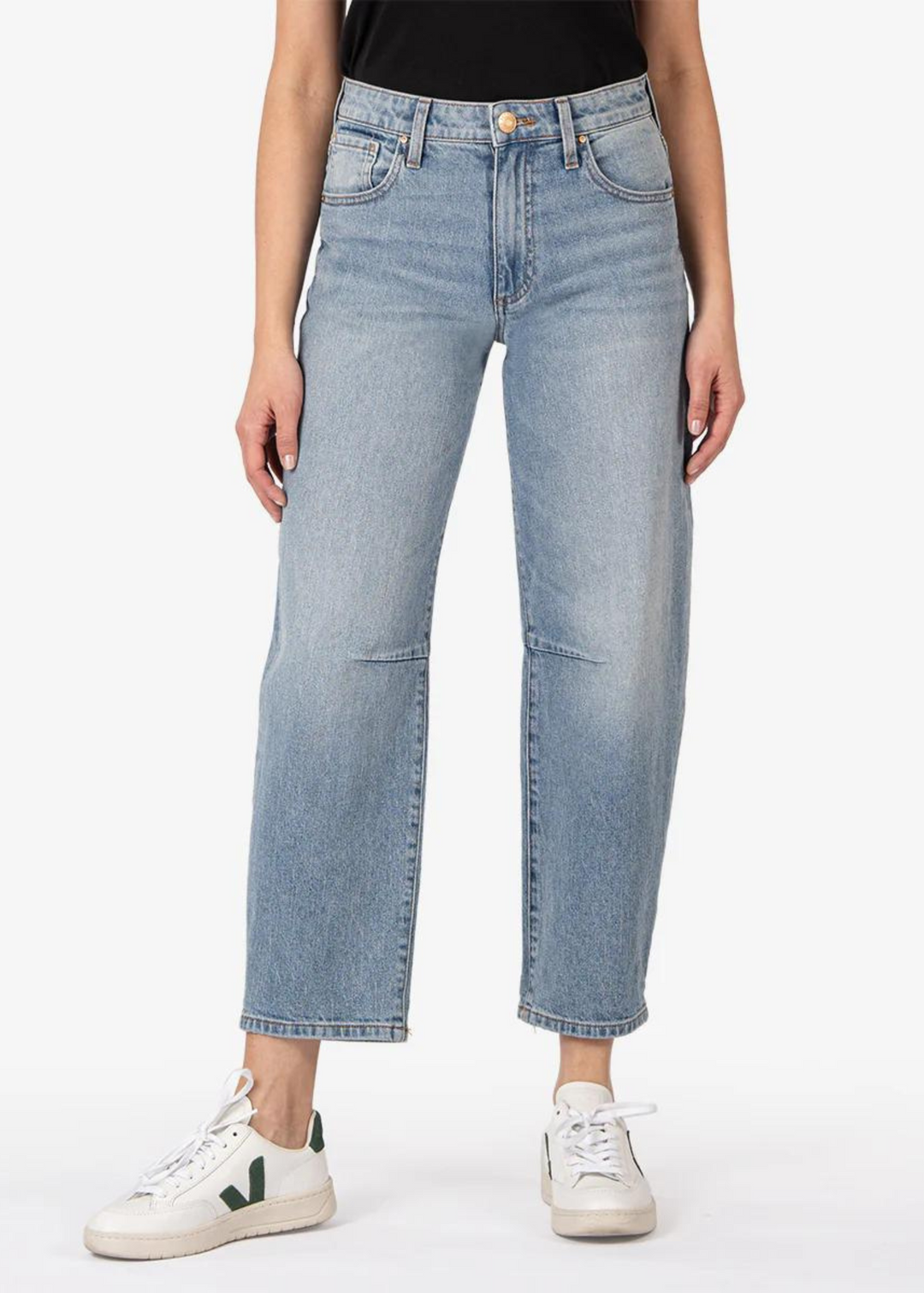 light wash high rise cropped barrel leg denim jeans 