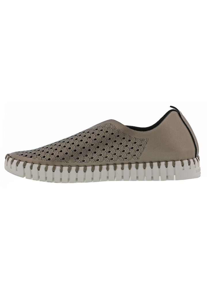 Ilse Jacobsen Tulip Perforated Slip-On Flats in Gun Metal