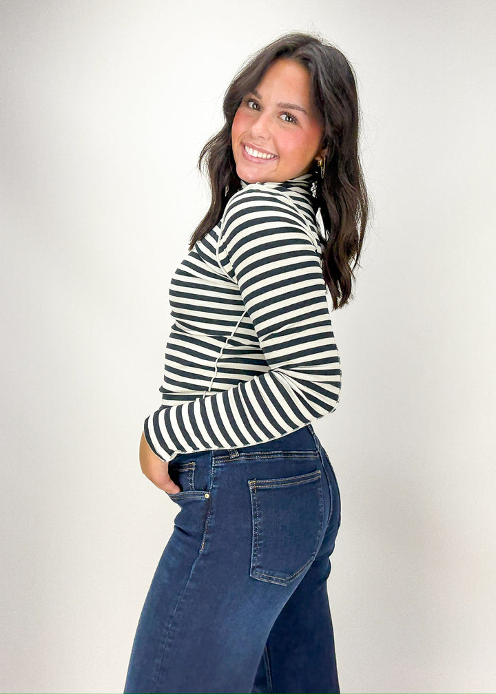 Free People Good Good Stripe Turtleneck - Black Combo