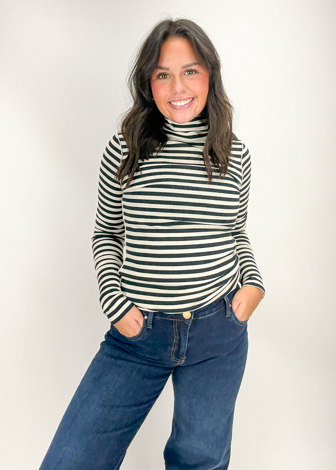 Free People Good Good Stripe Turtleneck - Black Combo