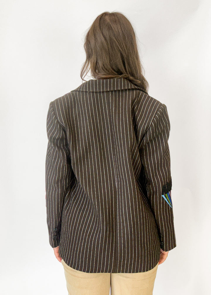 Tiffany Pinstripe Patch Blazer - Dark Brown