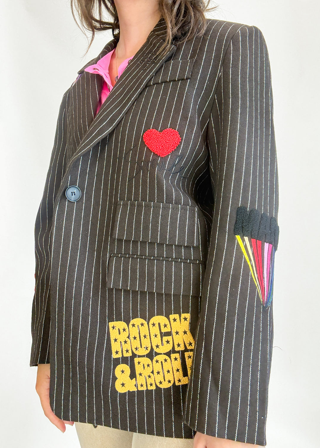 Tiffany Pinstripe Patch Blazer - Dark Brown