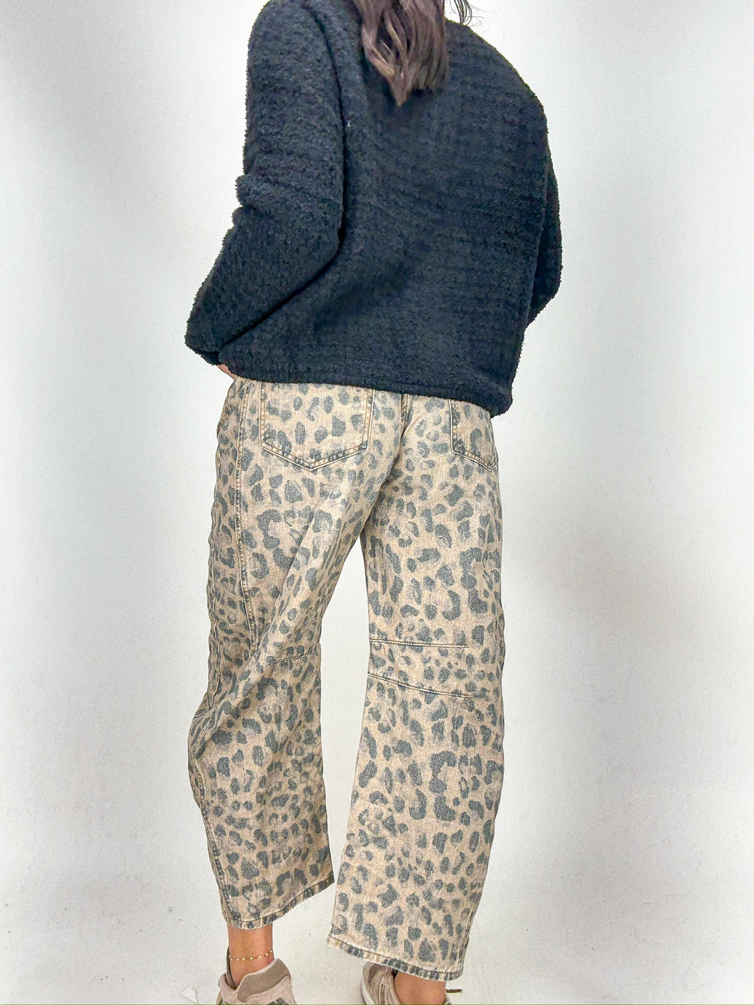 Free People Good Luck Printed Barrel Jeans - Brown Sugar Combo