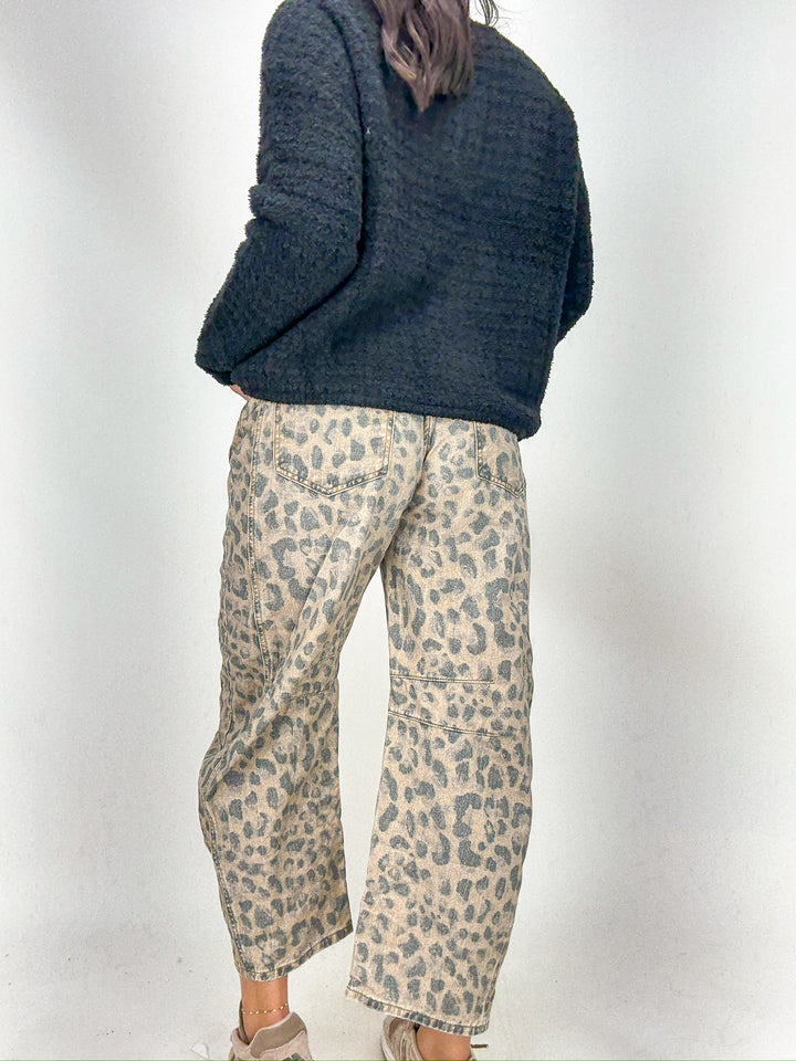 Free People Good Luck Printed Barrel Jeans - Brown Sugar Combo