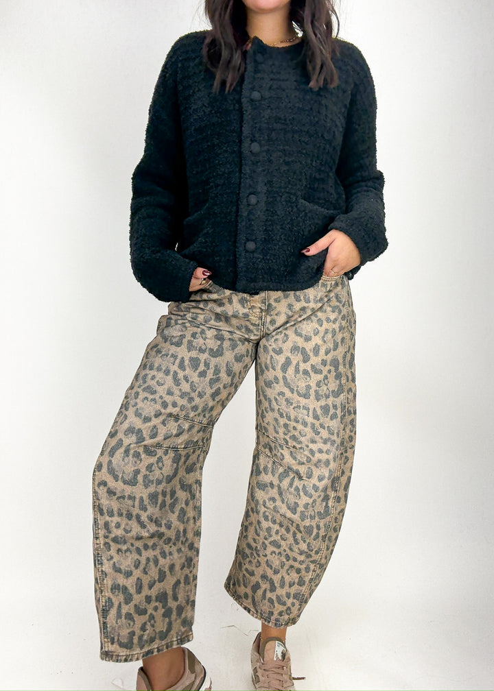 Free People Good Luck Printed Barrel Jeans - Brown Sugar Combo